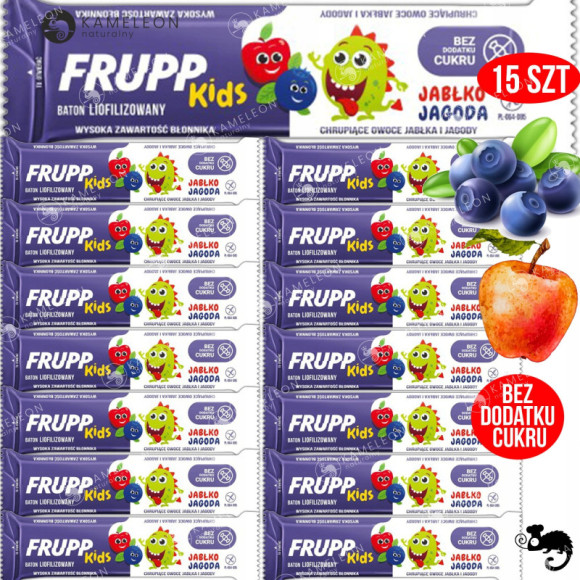 FRUPP Kids BATON LIOFILIZOWANY bez cukru JABŁKO JAGODA 9g x15szt FRUPP Kids BATON LIOFILIZOWANY bez cukru JABŁKO JAGODA 9g x15szt
