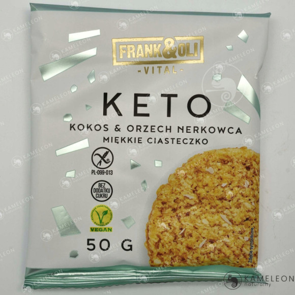 FRANK&OLI KETO MIĘKKIE wegańskie CIASTKO CIASTECZKO KOKOS & NERKOWIEC 50G bez cukru FRANK&OLI KETO MIĘKKIE wegańskie CIASTKO CIASTECZKO KOKOS & NERKOWIEC 50G bez cukru