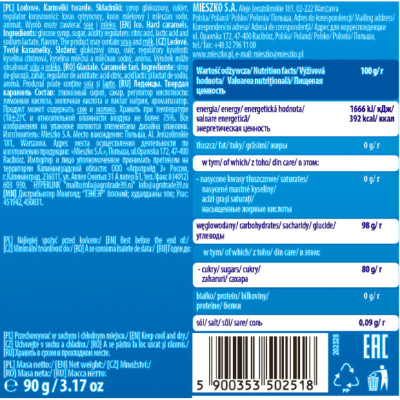 LANDRYNKI LODOWE icy KARMELKI CUKIERKI TWARDE LODOWE 90g MIESZKO Bonbons