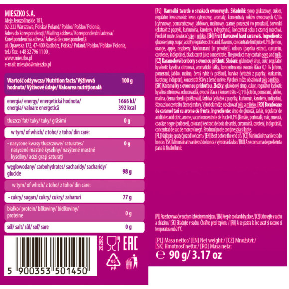 LANDRYNKI OWOCOWE fruity KARMELKI TWARDE O SMAKACH OWOCOWYCH 90g MIESZKO LANDRYNKI OWOCOWE fruity KARMELKI TWARDE O SMAKACH OWOCOWYCH 90g MIESZKO