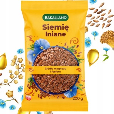 SIEMIĘ LNIANE naturalne ziarno Bakalland 200G brązowe LEN