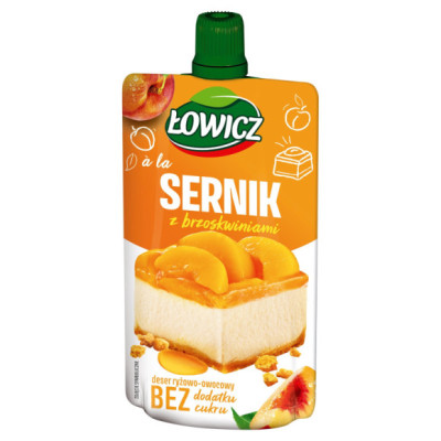 ŁOWICZ MUS deser RYŻOWO OWOCOWY à la SERNIK Z BRZOSKWINIAMI bez Cukru 100G