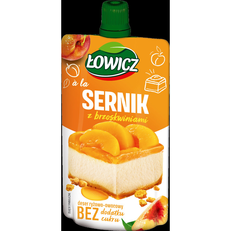 ŁOWICZ MUS deser RYŻOWO OWOCOWY à la SERNIK Z BRZOSKWINIAMI bez Cukru 100G