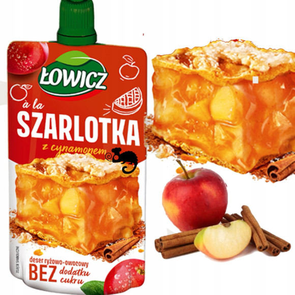 ŁOWICZ MUS deser RYŻOWO OWOCOWY à la SZARLOTKA Z CYNAMONEM bez Cukru 100G ŁOWICZ MUS deser RYŻOWO OWOCOWY à la SZARLOTKA Z CYNAMONEM bez Cukru 100G