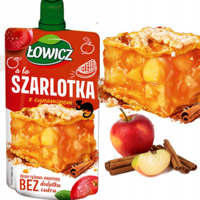 ŁOWICZ MUS deser RYŻOWO OWOCOWY à la SZARLOTKA Z CYNAMONEM bez Cukru 100G