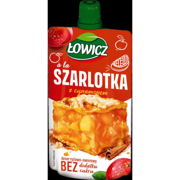ŁOWICZ MUS deser RYŻOWO OWOCOWY à la SZARLOTKA Z CYNAMONEM bez Cukru 100G ŁOWICZ MUS deser RYŻOWO OWOCOWY à la SZARLOTKA Z CYNAMONEM bez Cukru 100G