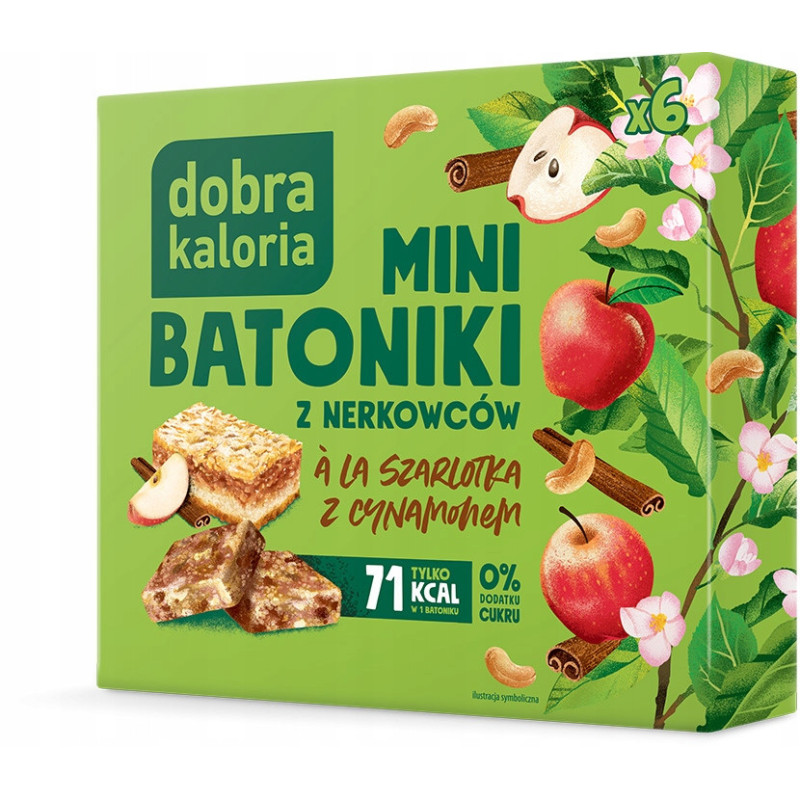 MINI BATONIKI z nerkowca SZARLOTKA Z CYNAMONEM bez CUKRU 6szt DOBRA KALORIA