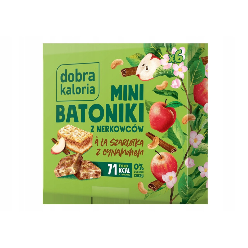 MINI BATONIKI z nerkowca SZARLOTKA Z CYNAMONEM bez CUKRU 6szt DOBRA KALORIA
