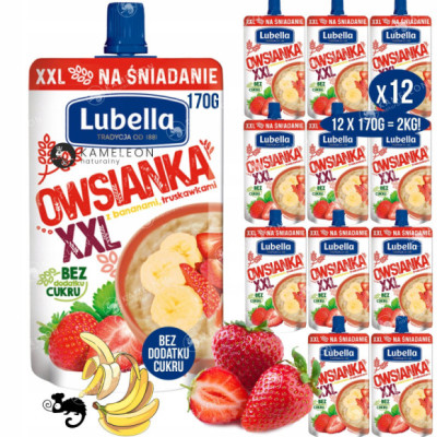 MUS OWSIANKA BANAN TRUSKAWKA bez cukru DUŻA TUBKA 170g x12 2KG LUBELLA