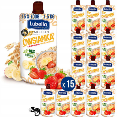 MUS OWSIANKA BANAN TRUSKAWKI bez CUKRU w tubce 100G x15 LUBELLA
