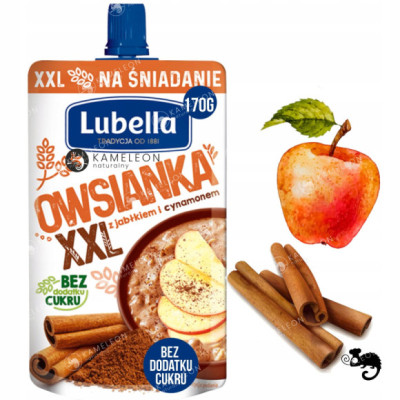 MUS OWSIANKA JABŁKO Z CYNAMONEM bez cukru DUŻA TUBKA 170g LUBELLA