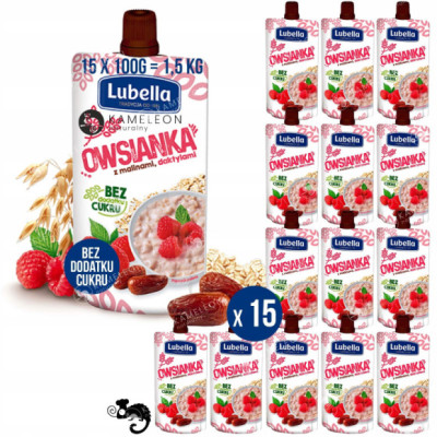 MUS OWSIANKA MALINY DAKTYLE bez CUKRU 100G x15szt 1,5KG LUBELLA