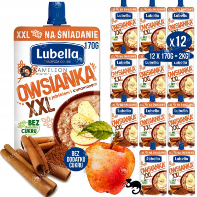 MUS OWSIANKA W TUBCE JABŁKO CYNAMON bez cukru DUŻA 170G x12 2KG LUBELLA