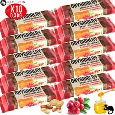 ORYGINALNY BATON ORZECHOWY z MIODEM ORKISZEM I ŻURAWINĄ 30g x10 300g 0,3KG