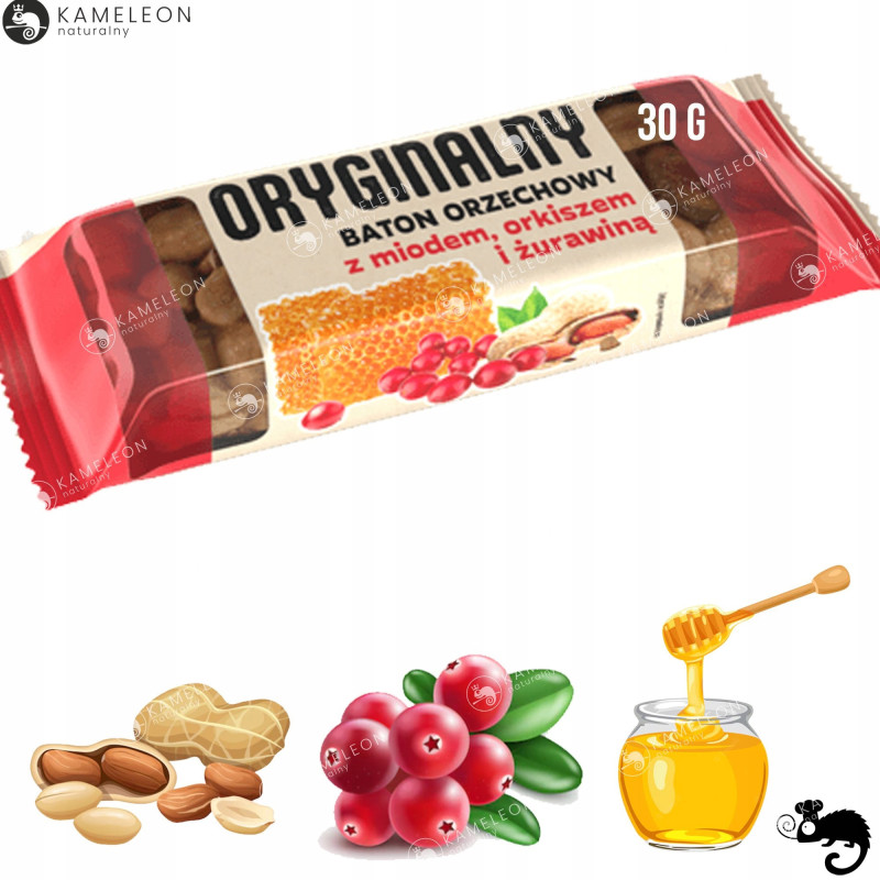 ORYGINALNY BATON ORZECHOWY z MIODEM ORKISZEM I ŻURAWINĄ 30g x10 300g 0,3KG