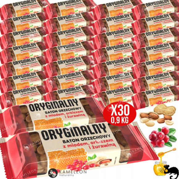ORYGINALNY BATON ORZECHOWY z MIODEM ORKISZEM I ŻURAWINĄ 30g x10 300g 0,3KG