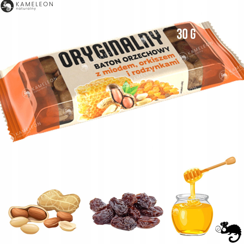 ORYGINALNY BATON ORZECHOWY z MIODEM ORKISZEM RODZYNKAMI 30g x10 300g 0,3KG