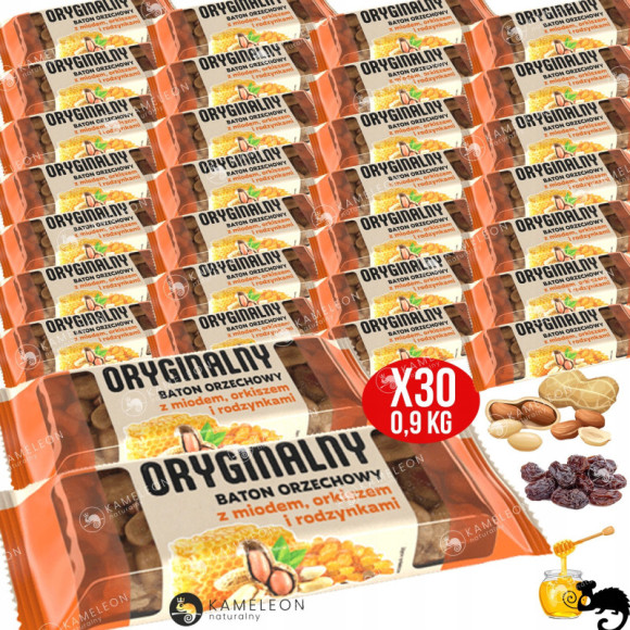 ORYGINALNY BATON ORZECHOWY z MIODEM ORKISZEM RODZYNKAMI 30g x10 300g 0,3KG ORYGINALNY BATON ORZECHOWY z MIODEM ORKISZEM RODZYNKAMI 30g x10 300g 0,3KG