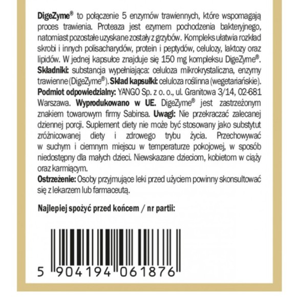 Yango ENZYMY TRAWIENNE amylaza laktaza wsparcie PRAWIDŁOWE