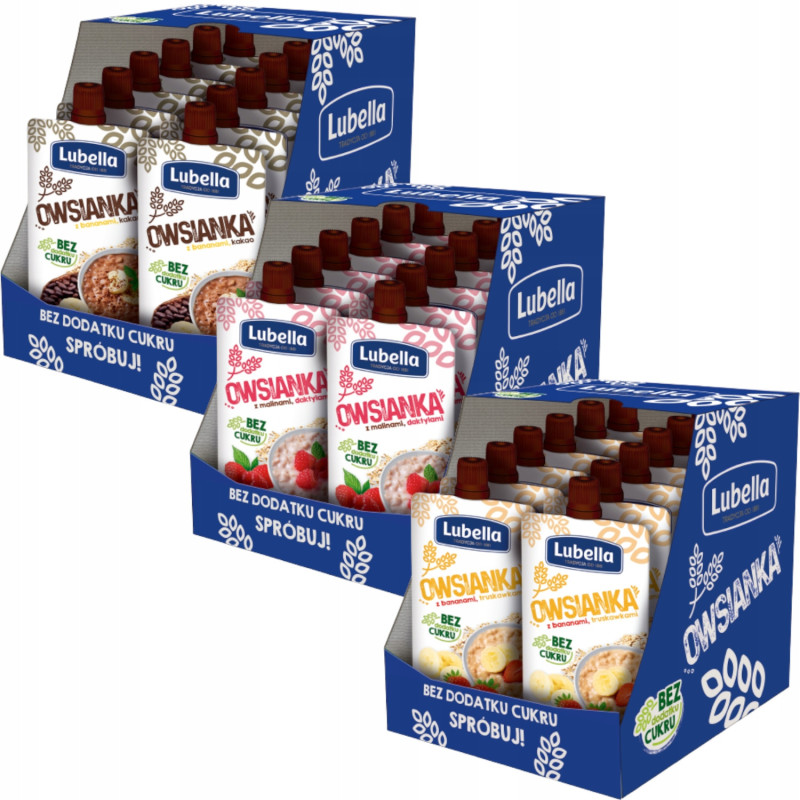 OWSIANKA LUBELLA MIX 3 SMAKÓW: Truskawka Malina Kakao 100g x 15szt 1,5KG