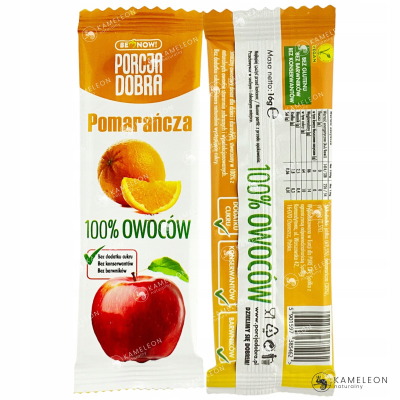 PORCJA DOBRA PRZEKĄSKA owocowa 100% owoce listek JABŁKO POMARAŃCZA 16g x1