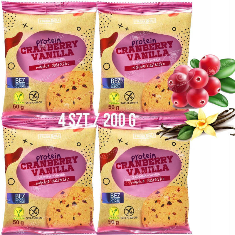 FRANK&OLI PROTEINOWE CIASTECZKO ŻURAWINA WANILIA 4x50G 200G bez cukru glutenu