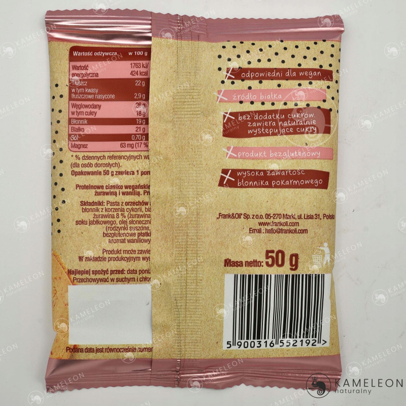 FRANK&OLI PROTEINOWE CIASTECZKO ŻURAWINA WANILIA 4x50G 200G bez cukru glutenu