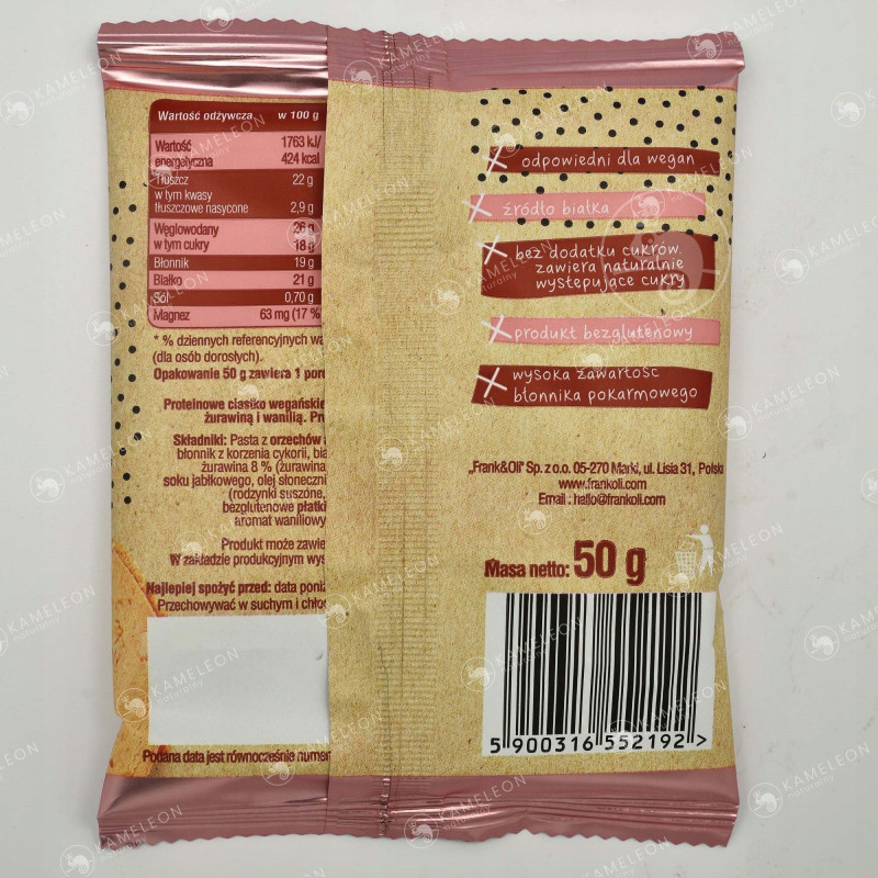 FRANK&OLI PROTEINOWE CIASTECZKO ŻURAWINA WANILIA 4x50G 200G bez cukru glutenu