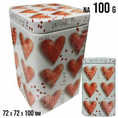 PUSZKA METALOWA DUŻA na herbatę produkty sypkie SERCA LOVE 70x70x100 100g