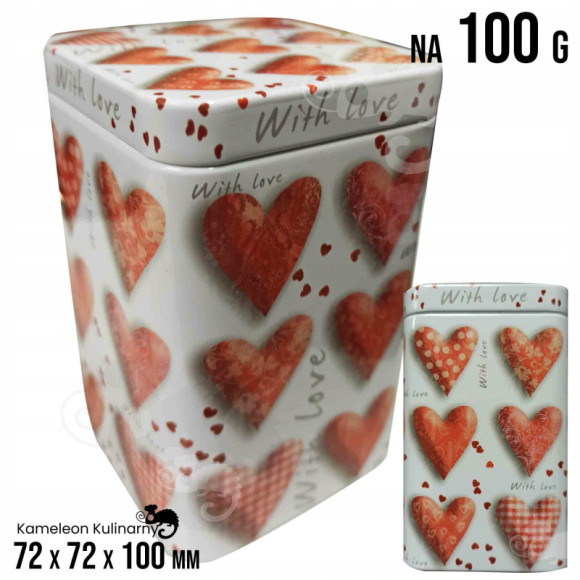 PUSZKA METALOWA DUŻA na herbatę produkty sypkie SERCA LOVE 70x70x100 100g PUSZKA METALOWA DUŻA na herbatę produkty sypkie SERCA LOVE 70x70x100 100g