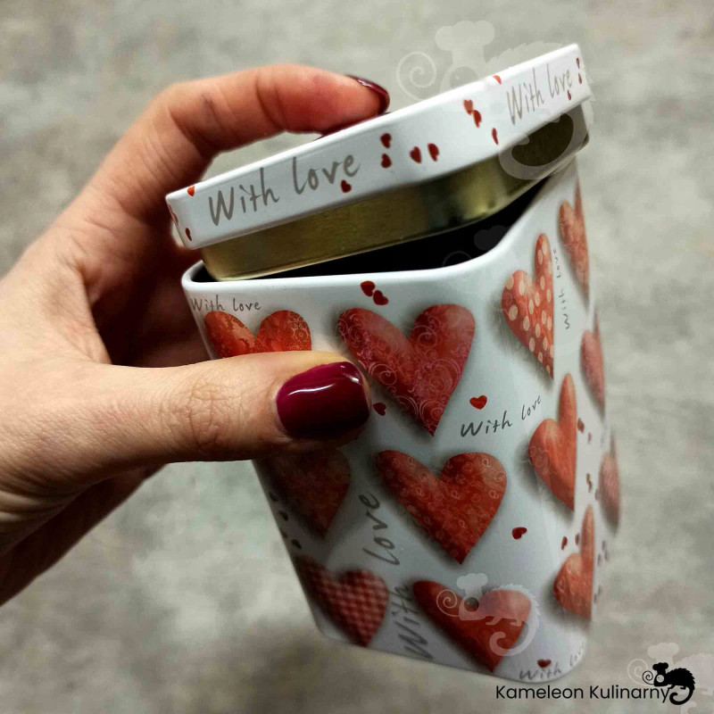 PUSZKA METALOWA DUŻA na herbatę produkty sypkie SERCA LOVE 70x70x100 100g