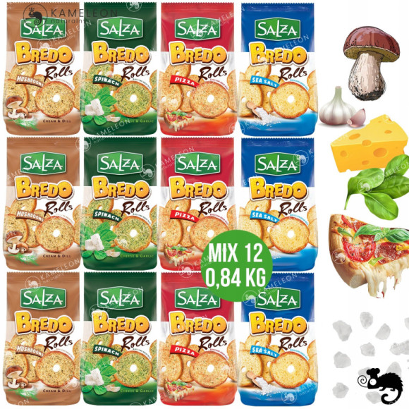 SALZA PRZEKĄSKI BREDO ROLLS MIX SMAKÓW Szpinak Grzyby Sól Pizza x12 0,84KG SALZA PRZEKĄSKI BREDO ROLLS MIX SMAKÓW Szpinak Grzyby Sól Pizza x12 0,84KG