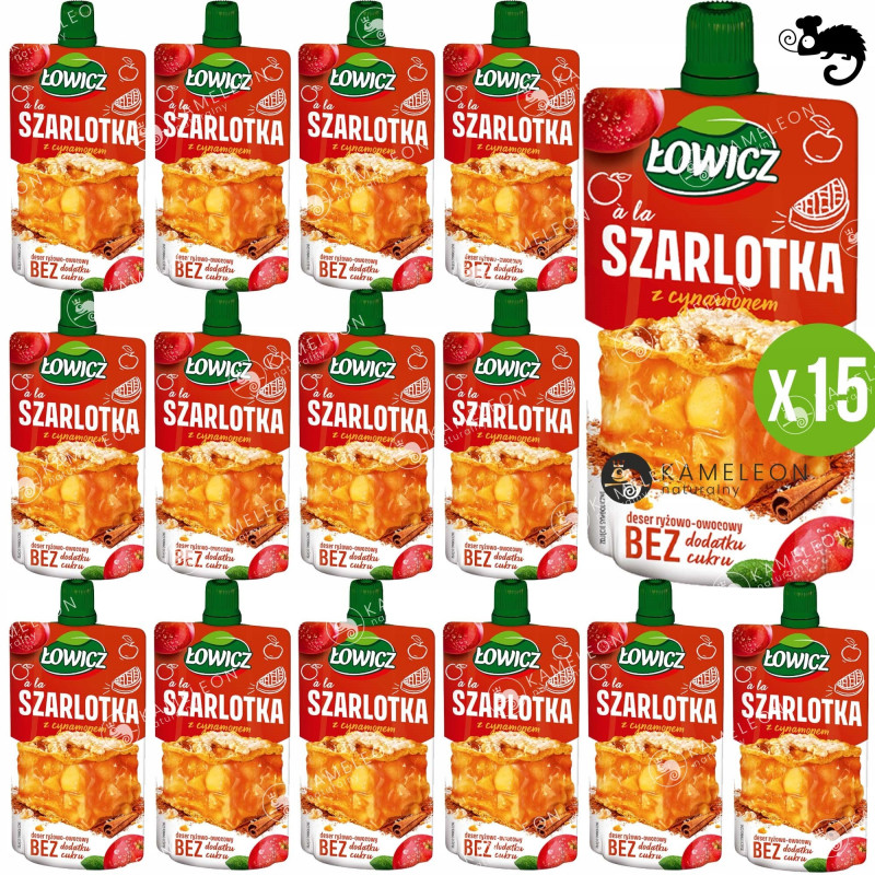 ŁOWICZ MUS deser RYŻOWO OWOCOWY à la SZARLOTKA Z CYNAMONEM bez Cukru 100G