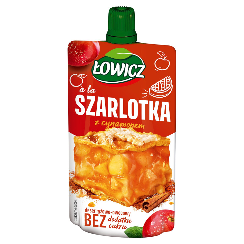 ŁOWICZ MUS deser RYŻOWO OWOCOWY à la SZARLOTKA Z CYNAMONEM bez Cukru 100G
