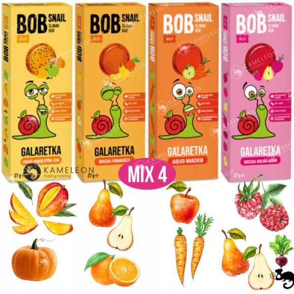 ŚLIMAK BOB GALARETKA przekąska owocowa JABŁKO MANGO DYNIA CHIA 27g x5 135G ŚLIMAK BOB GALARETKA przekąska owocowa JABŁKO MANGO DYNIA CHIA 27g x5 135G