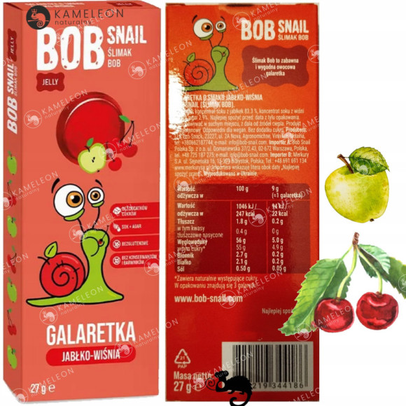 ŚLIMAK BOB PRZEKĄSKA GALARETKA OWOCOWA JELLY MIX SMAKÓW 27g x12sztuk 0,32KG ŚLIMAK BOB PRZEKĄSKA GALARETKA OWOCOWA JELLY MIX SMAKÓW 27g x12sztuk 0,32KG