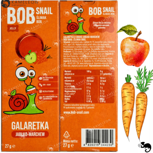 ŚLIMAK BOB PRZEKĄSKA GALARETKA OWOCOWA JELLY MIX SMAKÓW 27g x12sztuk 0,32KG ŚLIMAK BOB PRZEKĄSKA GALARETKA OWOCOWA JELLY MIX SMAKÓW 27g x12sztuk 0,32KG