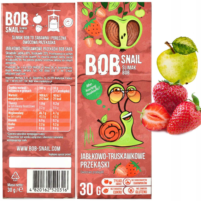 ŚLIMAK BOB SNAIL PRZEKĄSKA bez cukru glutenu 30G MIX SMAKÓW x 8szt 0,24KG