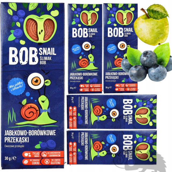 ŚLIMAK BOB SNAIL PRZEKĄSKA bez cukru glutenu JABŁKO-BORÓWKA 30G 5szt 150G ŚLIMAK BOB SNAIL PRZEKĄSKA bez cukru glutenu JABŁKO-BORÓWKA 30G 5szt 150G