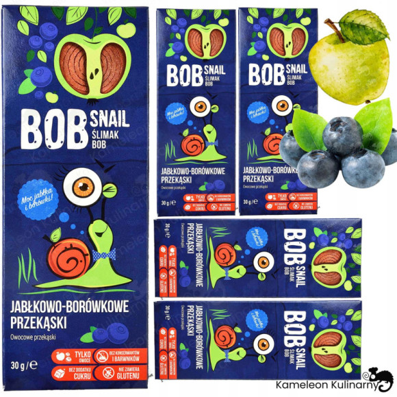 ŚLIMAK BOB SNAIL PRZEKĄSKA bez cukru glutenu JABŁKO-BORÓWKA 30G 5szt 150G ŚLIMAK BOB SNAIL PRZEKĄSKA bez cukru glutenu JABŁKO-BORÓWKA 30G 5szt 150G