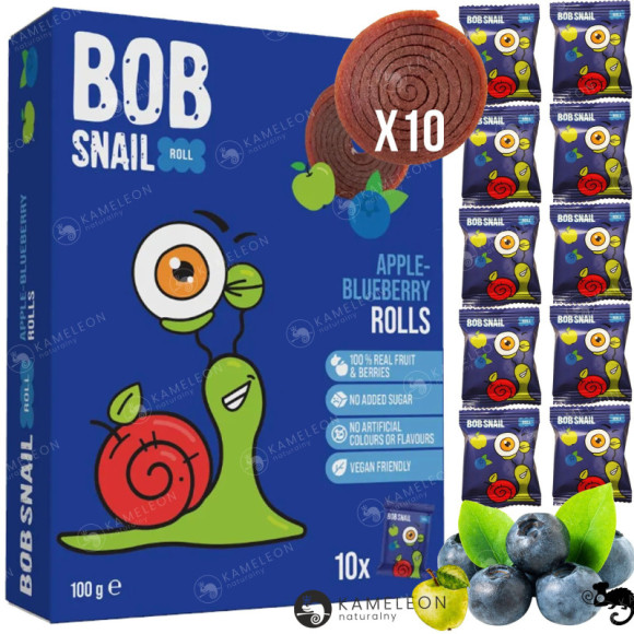 ŚLIMAK BOB SNAIL przekąska BEZ CUKRU JABŁKO BORÓWKA 10g x40 100G x4 0,4KG ŚLIMAK BOB SNAIL przekąska BEZ CUKRU JABŁKO BORÓWKA 10g x40 100G x4 0,4KG