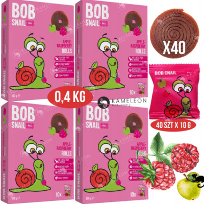 ŚLIMAK BOB SNAIL przekąska BEZ CUKRU JABŁKO MALINA 10g x40szt 100G x4 0,4KG