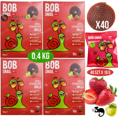 ŚLIMAK BOB SNAIL przekąska BEZ CUKRU JABŁKO TRUSKAWKA 10g x40 100G x4 0,4KG