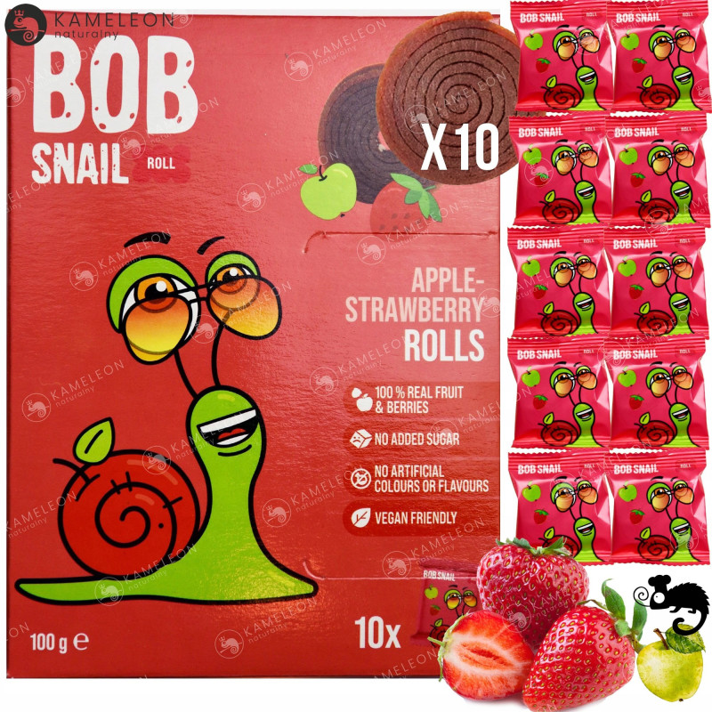 ŚLIMAK BOB SNAIL przekąska BEZ CUKRU JABŁKO TRUSKAWKA 10g x40 100G x4 0,4KG