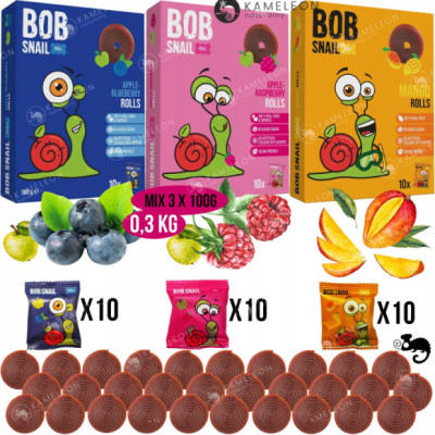 ŚLIMAK BOB SNAIL przekąska mix MANGO MALINA BORÓWKA 10gx30szt 100g x3 0,3KG