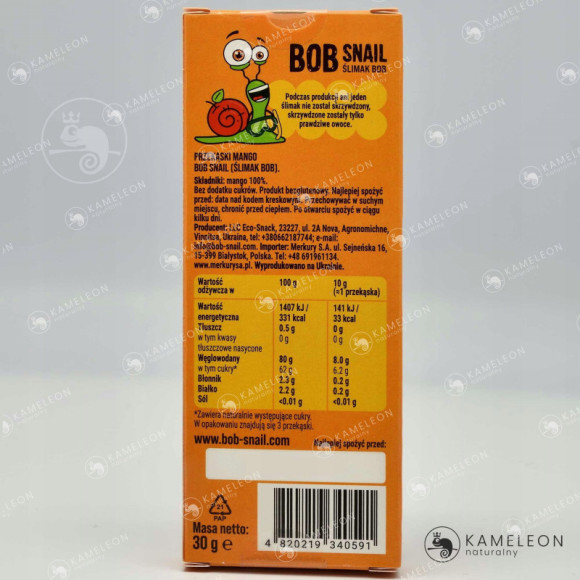 ŚLIMAK BOB SNAIL przekąska owocowa bez cukru glutenu 100% MANGO 30G ŚLIMAK BOB SNAIL przekąska owocowa bez cukru glutenu 100% MANGO 30G