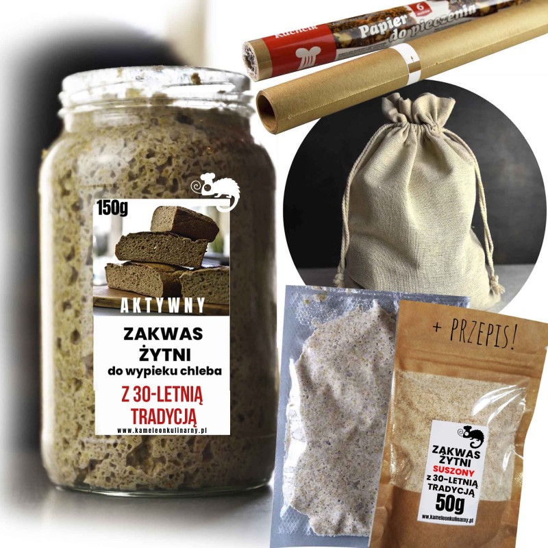 ZAKWAS ŻYTNI naturalny ZESTAW worek lniany papier