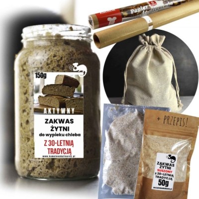 ZAKWAS ŻYTNI naturalny ZESTAW worek lniany papier