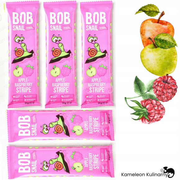 ŚLIMAK BOB SNAIL PRZEKĄSKA OWOCOWA bez cukru JABŁKO-MALINA 14G x5szt 70G ŚLIMAK BOB SNAIL PRZEKĄSKA OWOCOWA bez cukru JABŁKO-MALINA 14G x5szt 70G