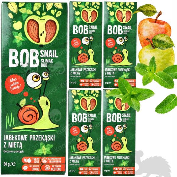 ŚLIMAK BOB SNAIL PRZEKĄSKA OWOCOWA BEZ CUKRU JABŁKO-MIĘTA 30G x 5szt 150G ŚLIMAK BOB SNAIL PRZEKĄSKA OWOCOWA BEZ CUKRU JABŁKO-MIĘTA 30G x 5szt 150G